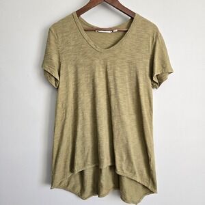 Wilt Slub Knit V-Neck Tee Women Size L Olive Green High Low Hem Boho Minimalist